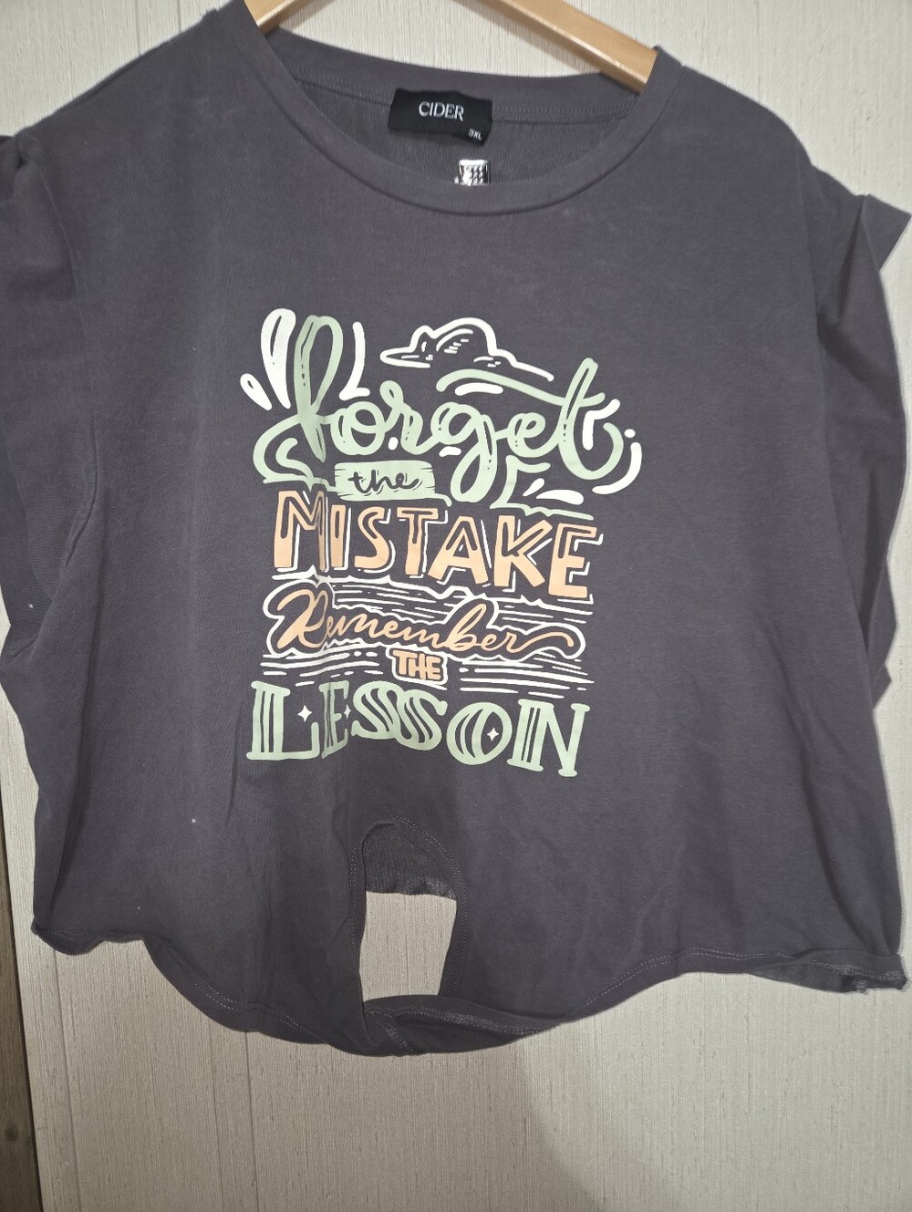 CIDER Plus Size 3xl Women's Graphic T-Shirt Cropped Tie Top Cuffed Sleeves